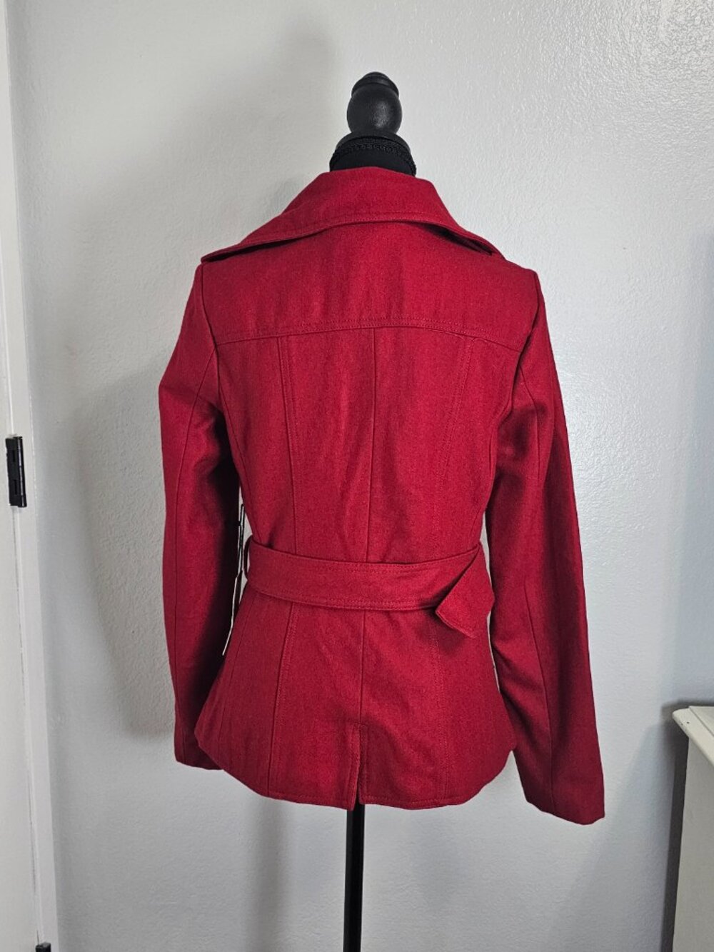 Forever 21 Women's Vibrant Red Double-Breasted Pea Coat Size Medium Fits Small - Picture 3 of 6